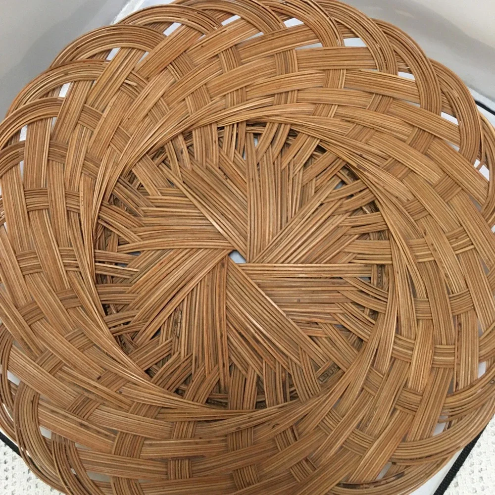 Woven Basket Tray 14 Inch Brown Spiral Wicker Decorative Bowl Cottagecore